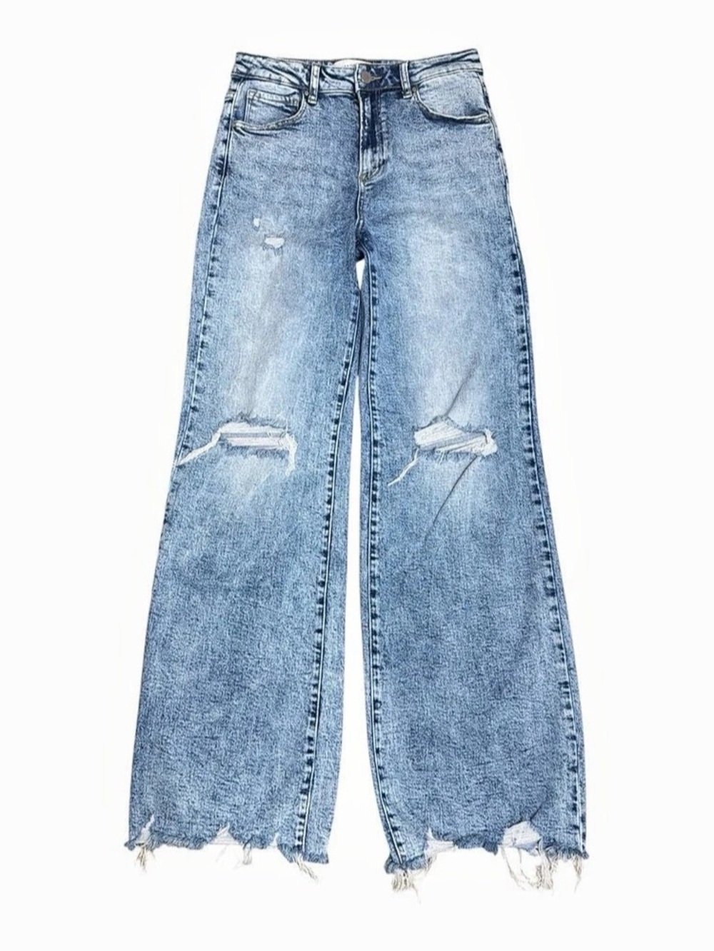 Y2K Grunge Risen Women’s Wide Leg Jeans 11/30 Acid Wash High Rise Ripped Frayed